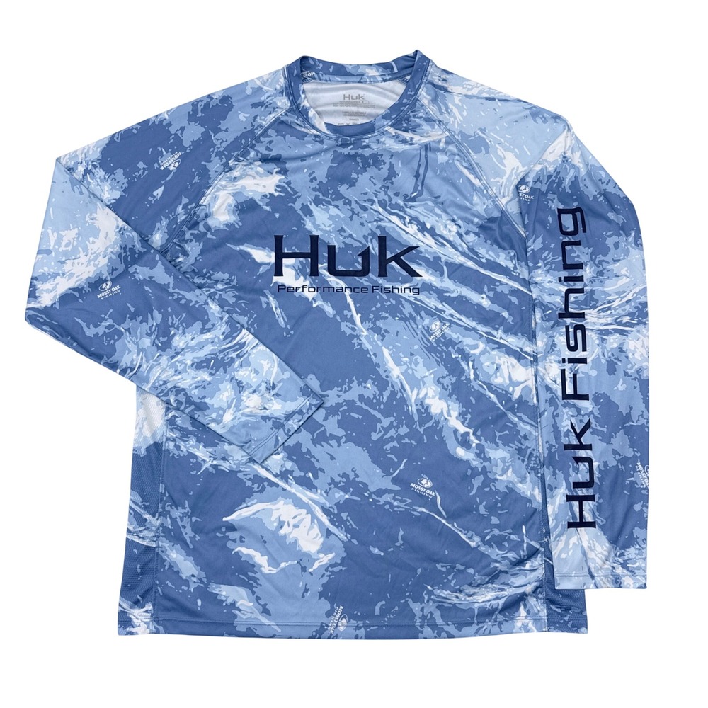 Huk Fishing Long Sleeve Shirt Mens Size Large Mossy Oak Camo Performance Blue